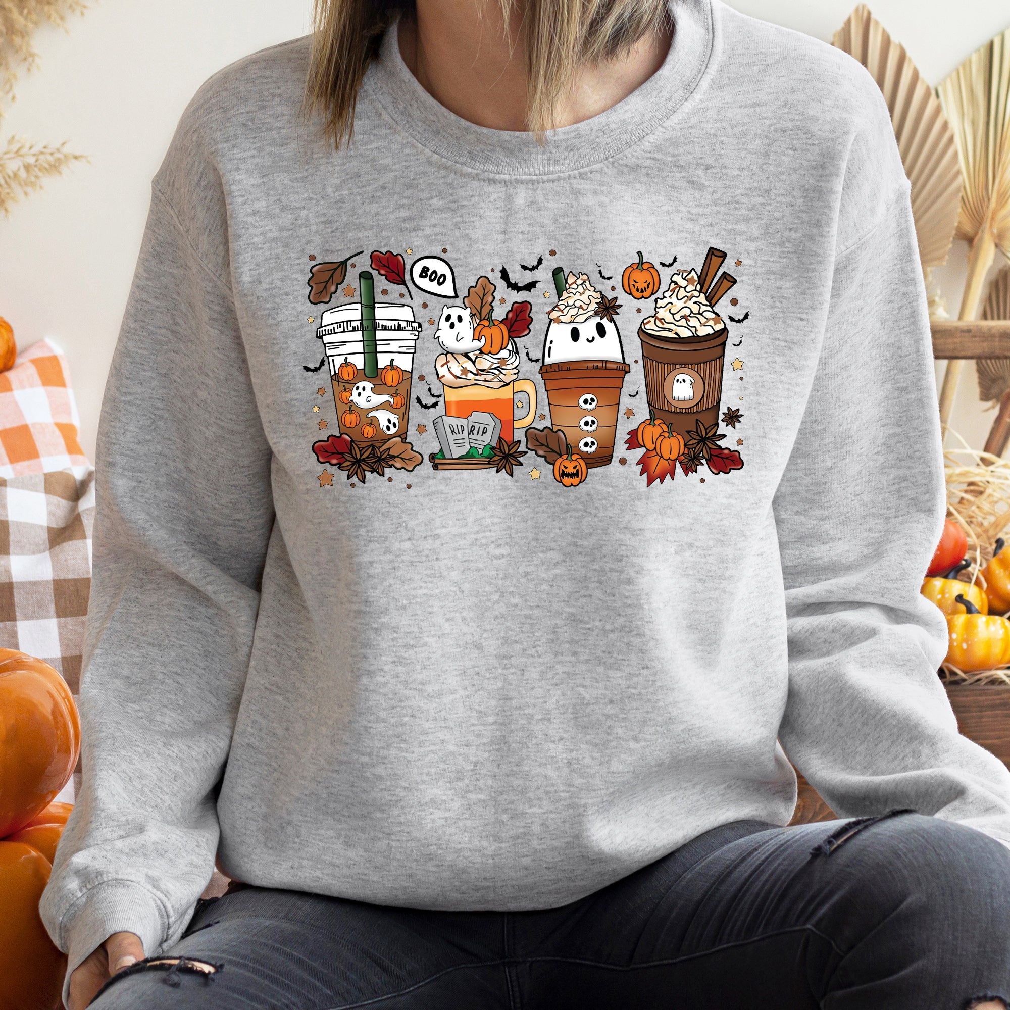 Boo Pumpkin Coffee Halloween Cozy Autumn Nighttime Sips And Spooky Vibes Edition Sweatshirt