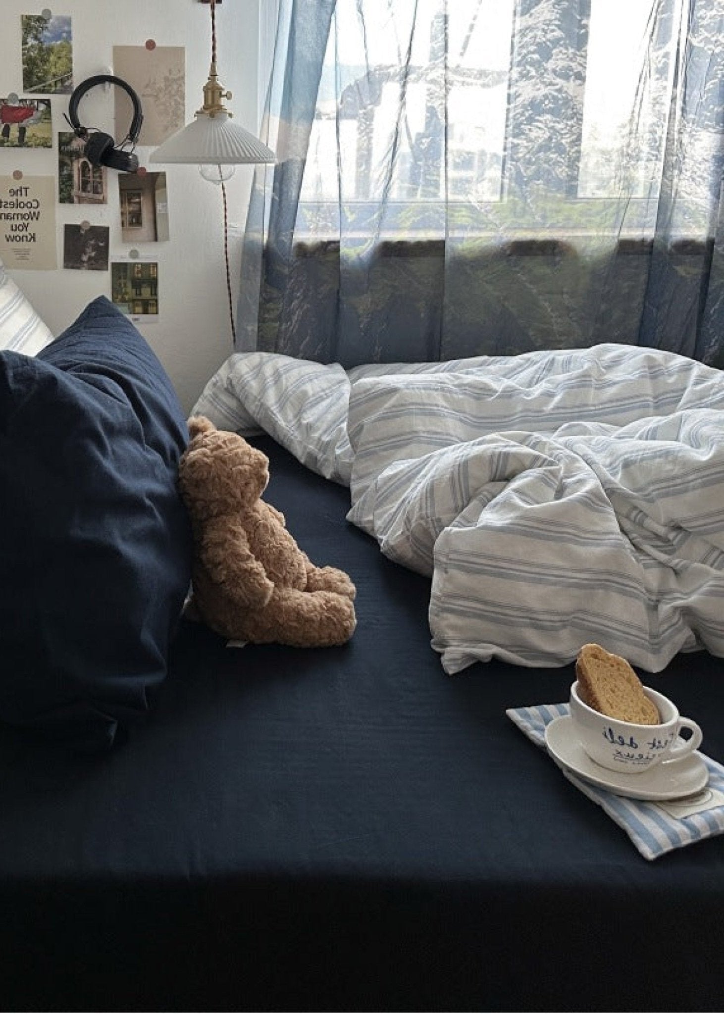 Breezy Stripe Washed Cotton Blue Bedding Set