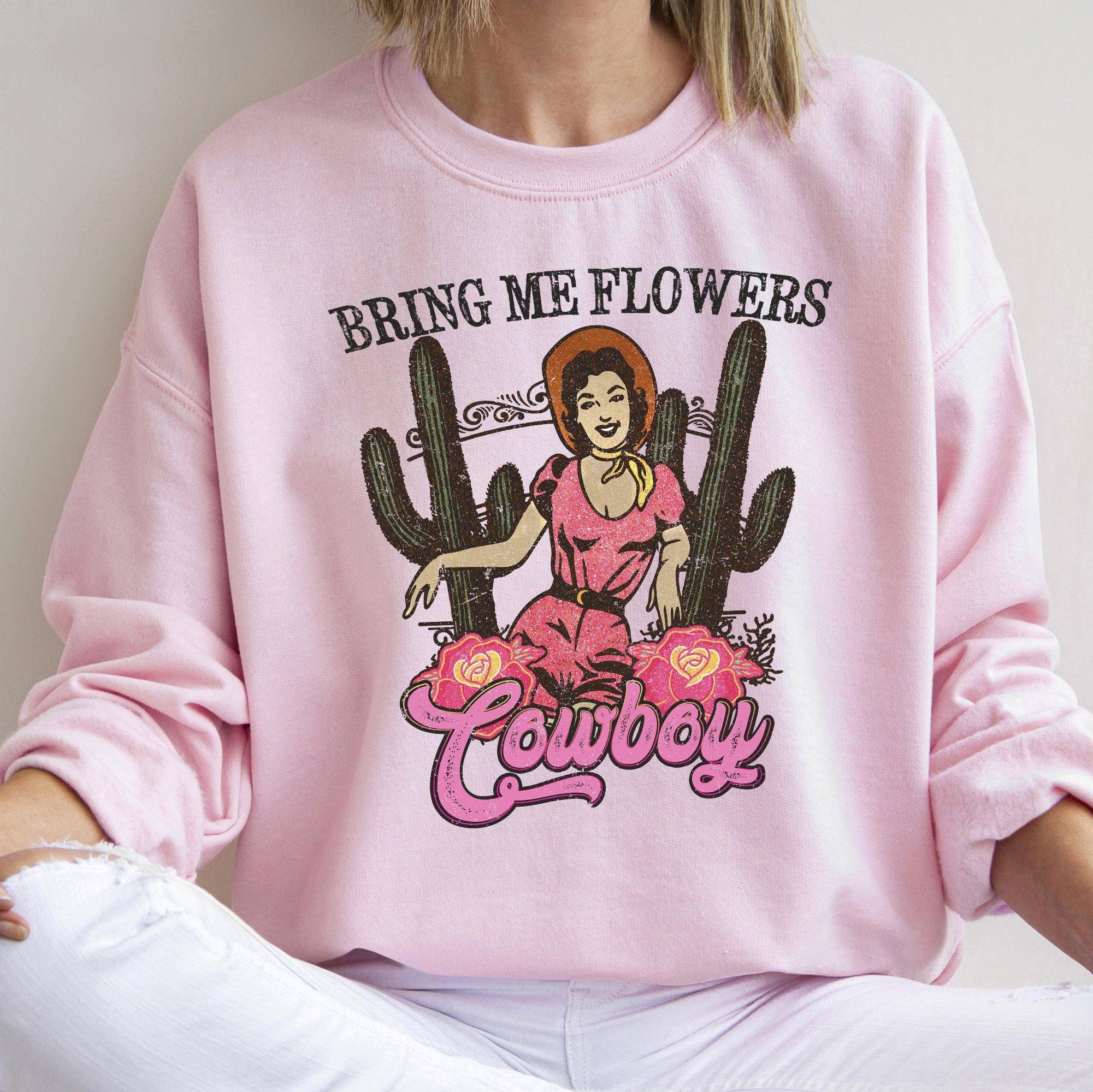 Bring Me Flowers Cowboy Western Country Valentine's Day Heritage Graphic Sweatshirt