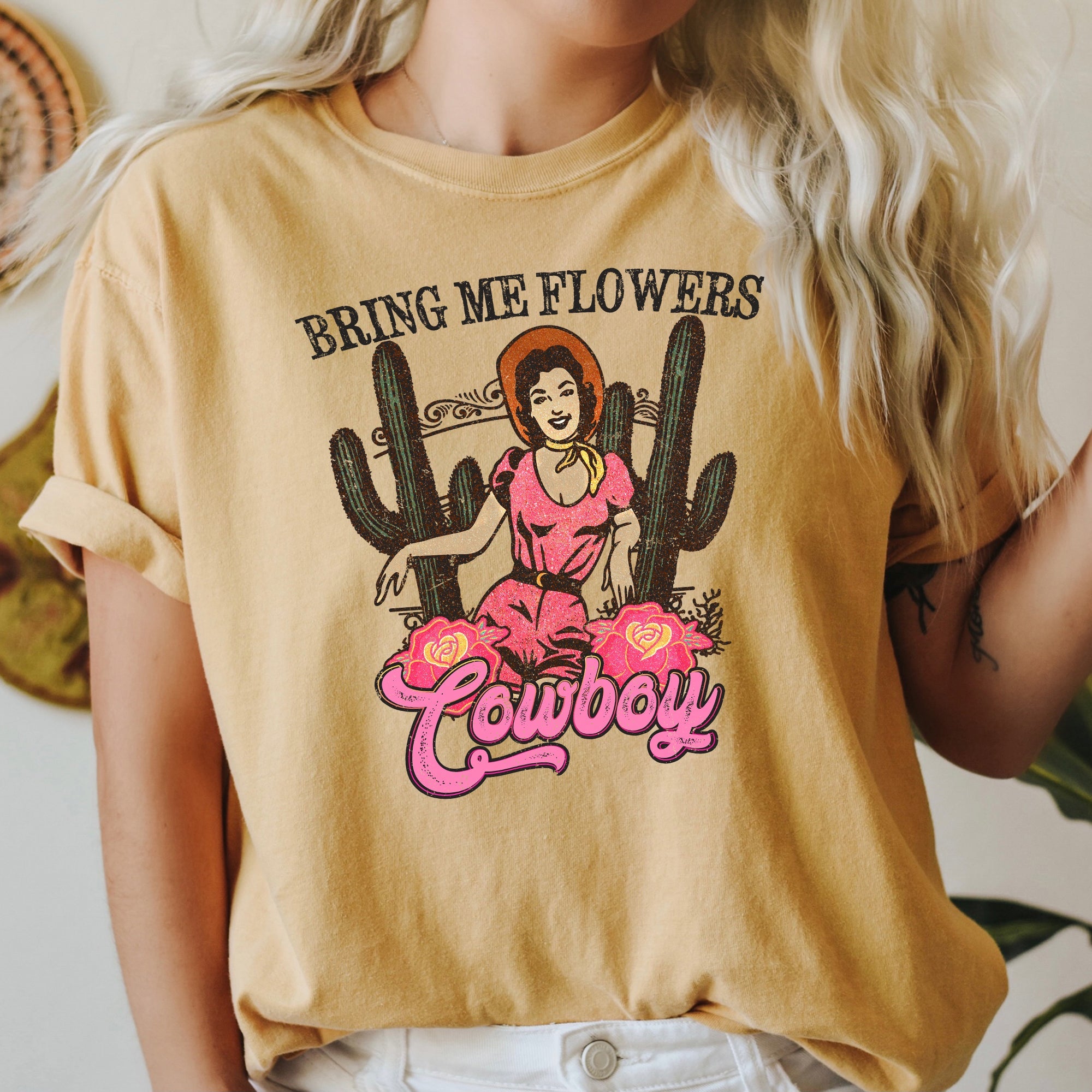 Bring Me Flowers Cowboy Western Country Valentine's Day Vintage Comfort Colors Tee
