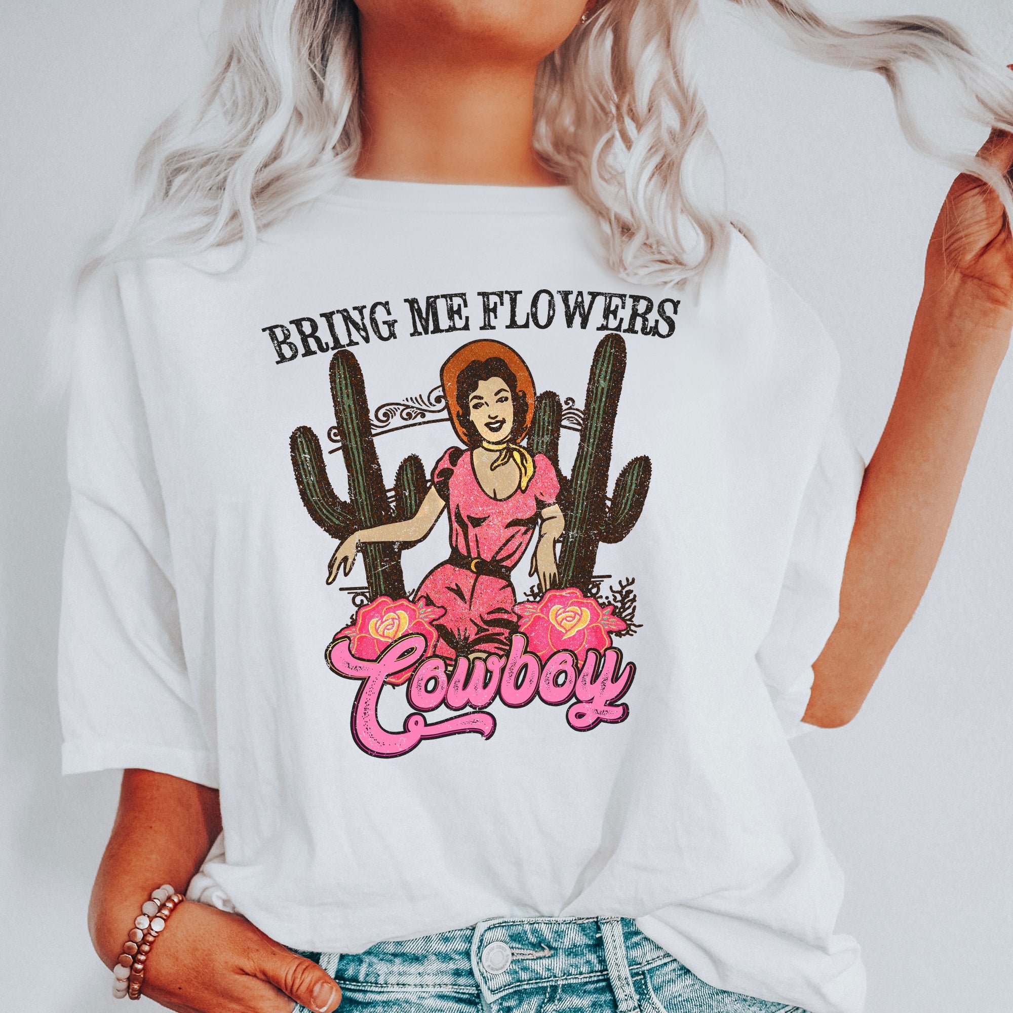 Bring Me Flowers Cowboy Western Country Valentine's Day Vintage Comfort Colors Tee