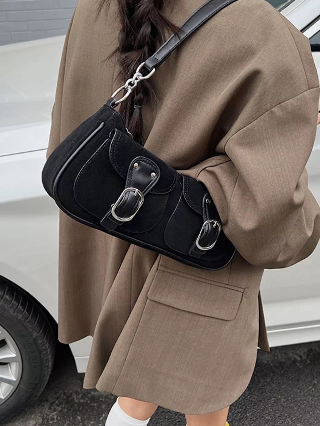 Buckle Decor Shoulder Bag