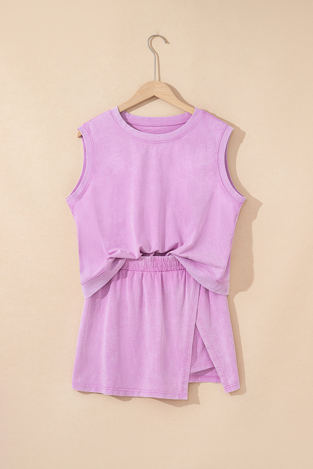 Mint Green Mineral Wash Sleeveless Top and Split Skort Set