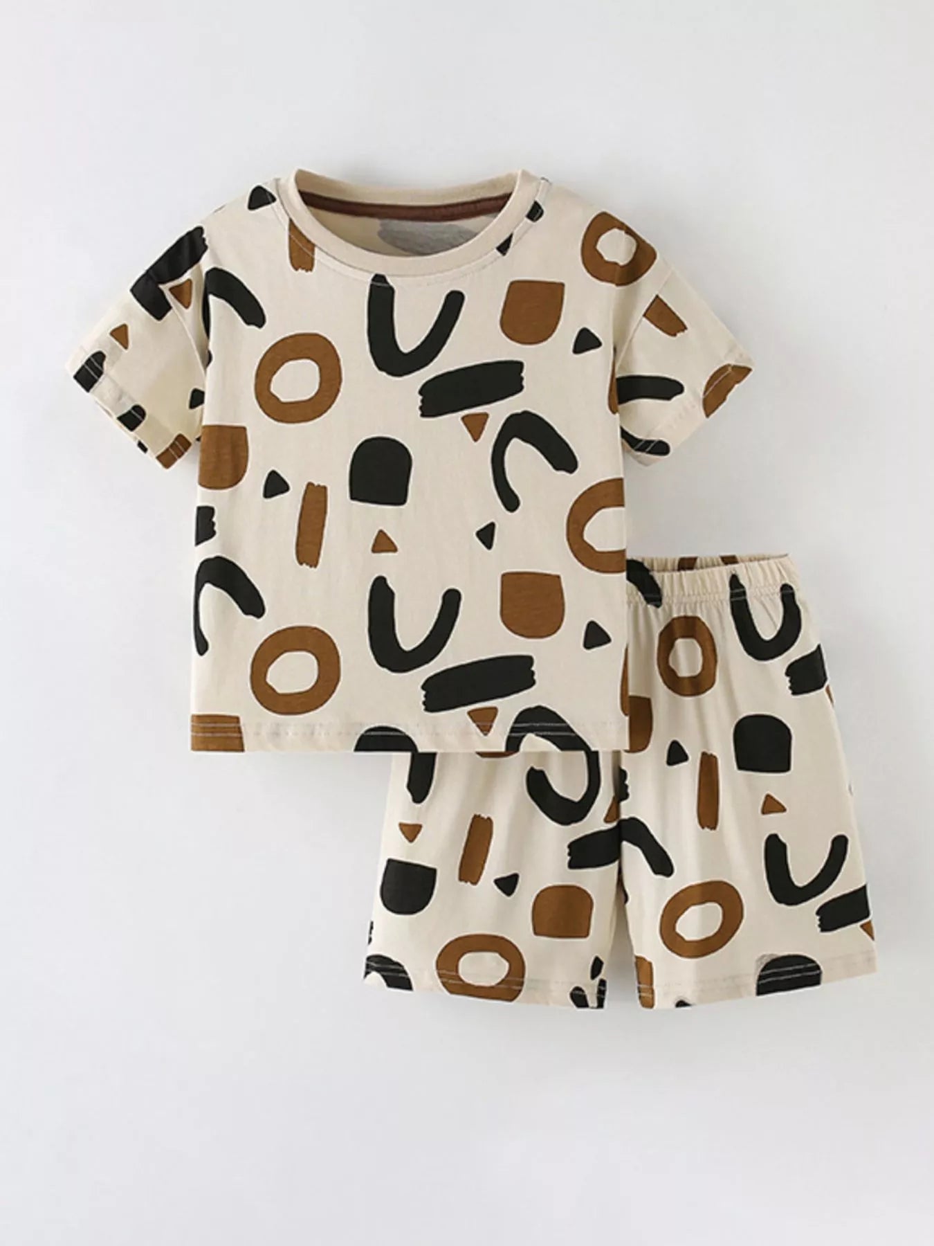 Children's Abstract Print Casual Tee and Shorts Set