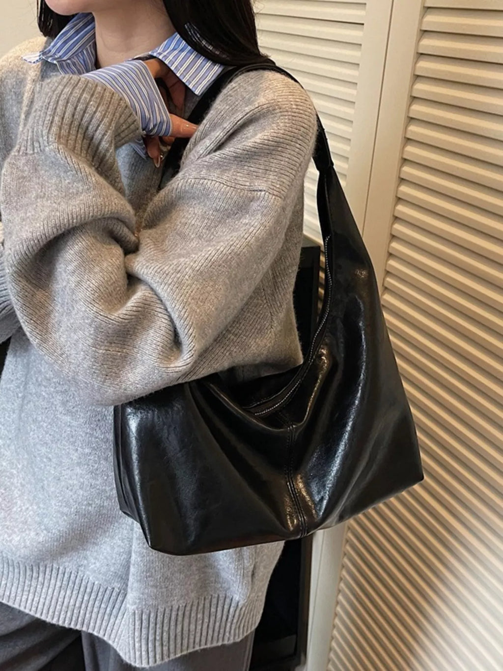 PU Leather Hobo Shoulder Bag
