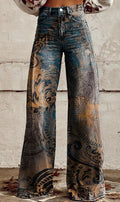 Women's Printed Flare Pants – Mid-Waist Full Length Plus Size