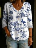 Women's Plus-Size Printed Boho Loose Fit 3/4 Sleeve Top