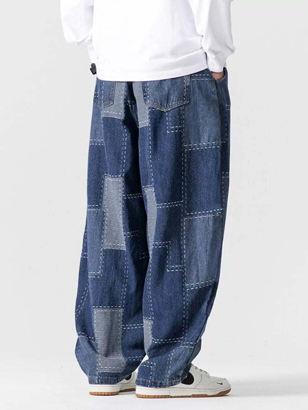 Men's Plus Size Patchwork Wide Leg Jeans