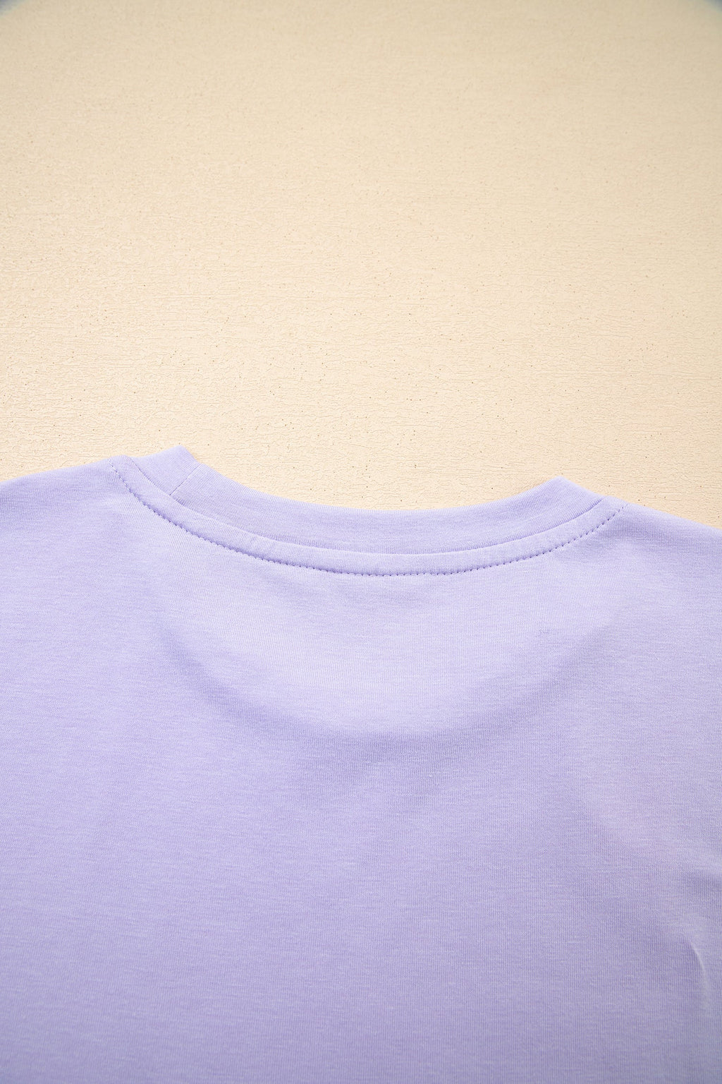 Orchid Petal Casual Plain Crew Neck Tee
