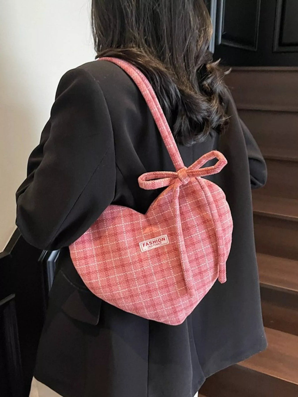 Heart-Shaped Plaid Shoulder Bag