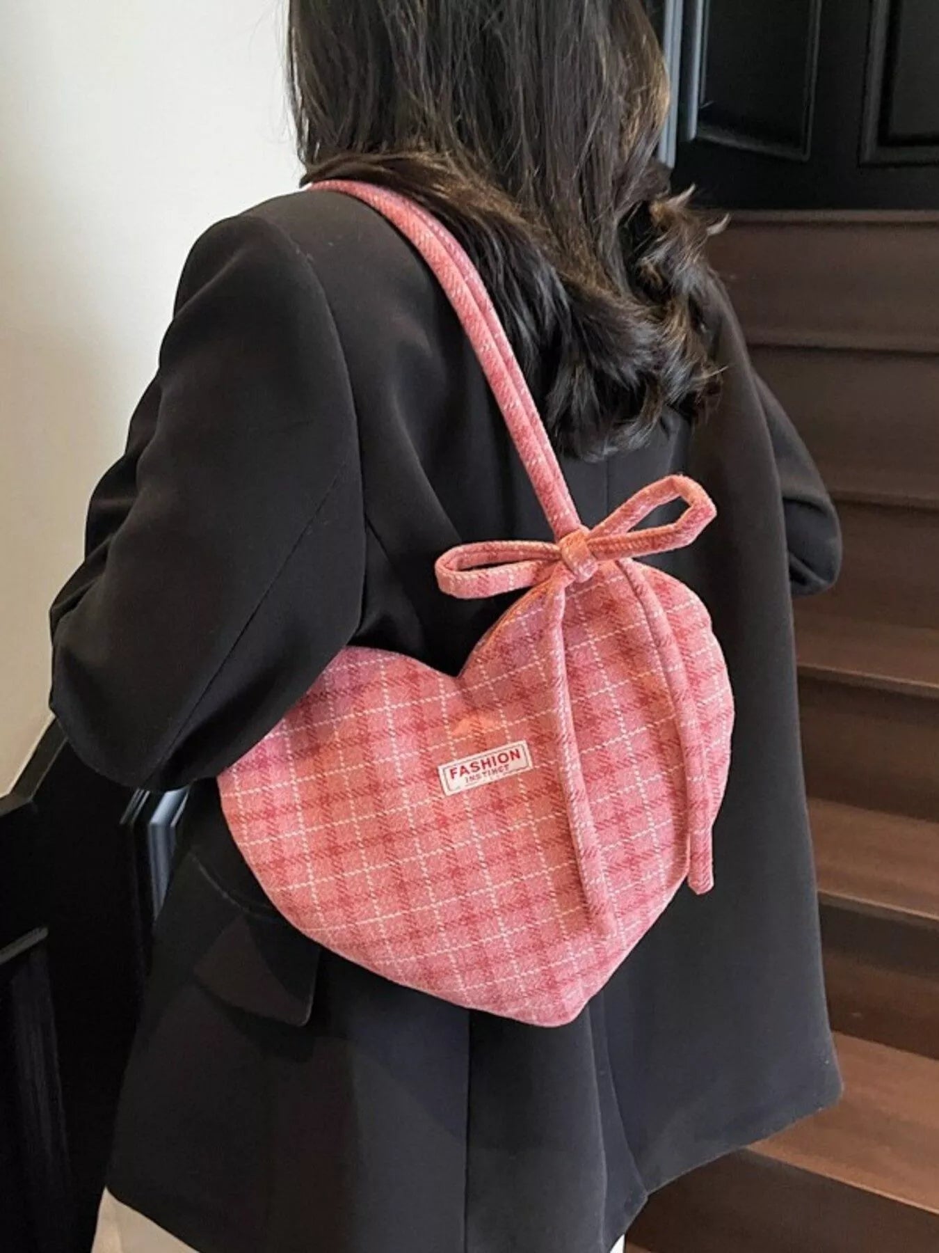 Heart-Shaped Plaid Shoulder Bag