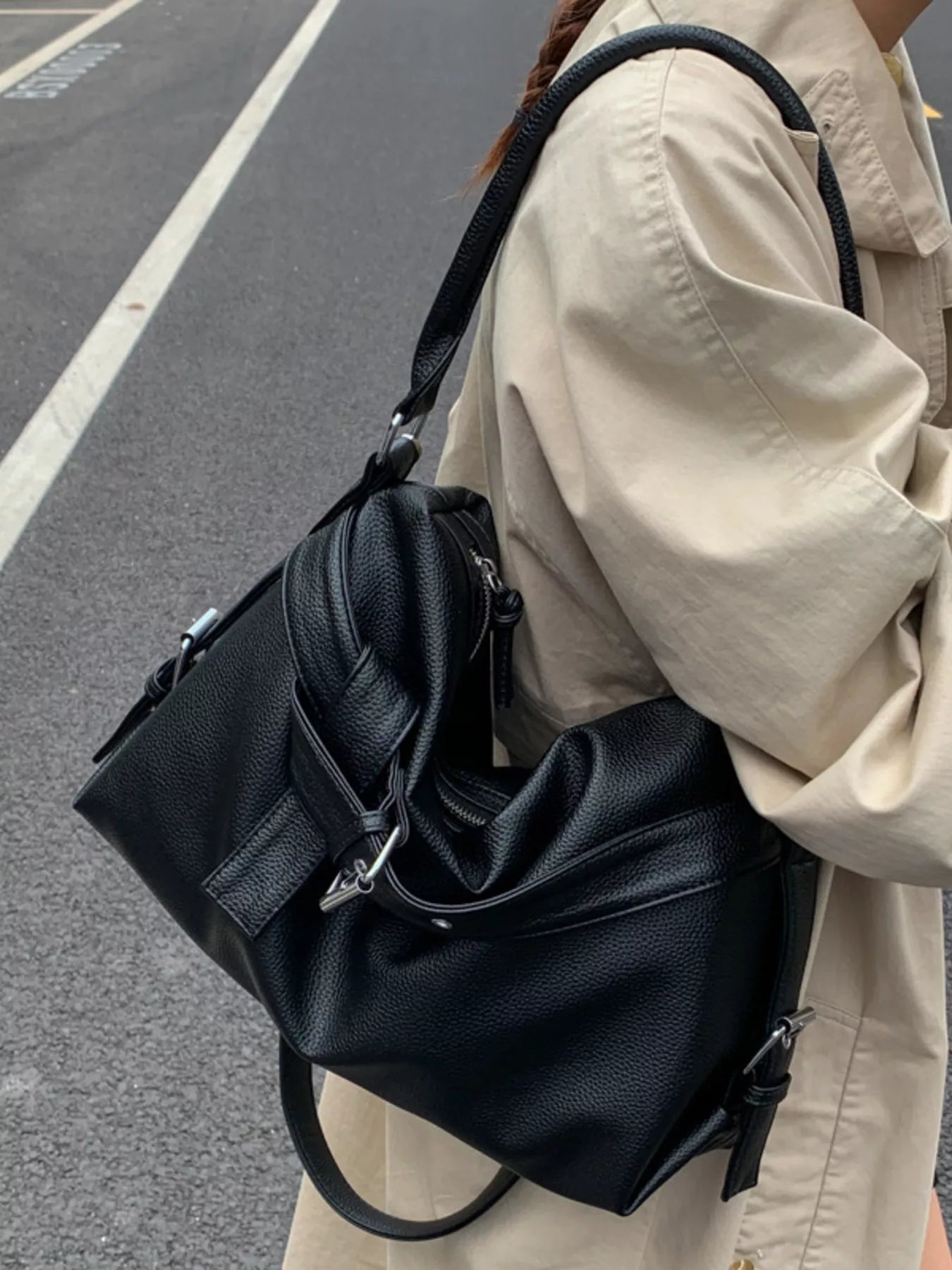 Decor Buckle Leather Shoulder Bag