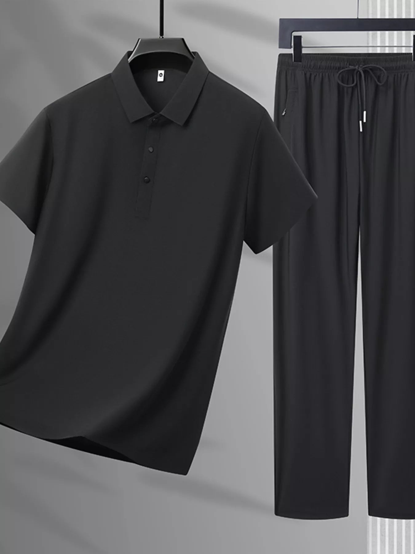 Men's Plus Size Button Detail Polo and Pants Set