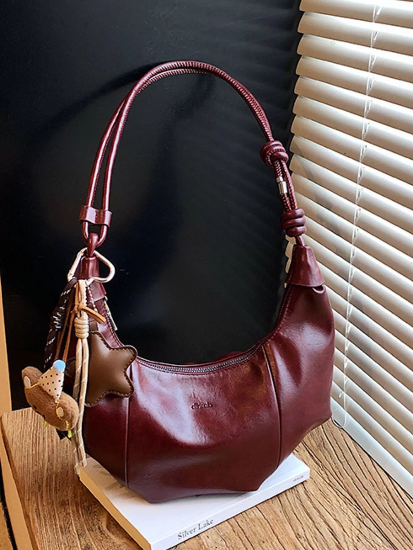 Crescent-Shaped Leather Shoulder Bag