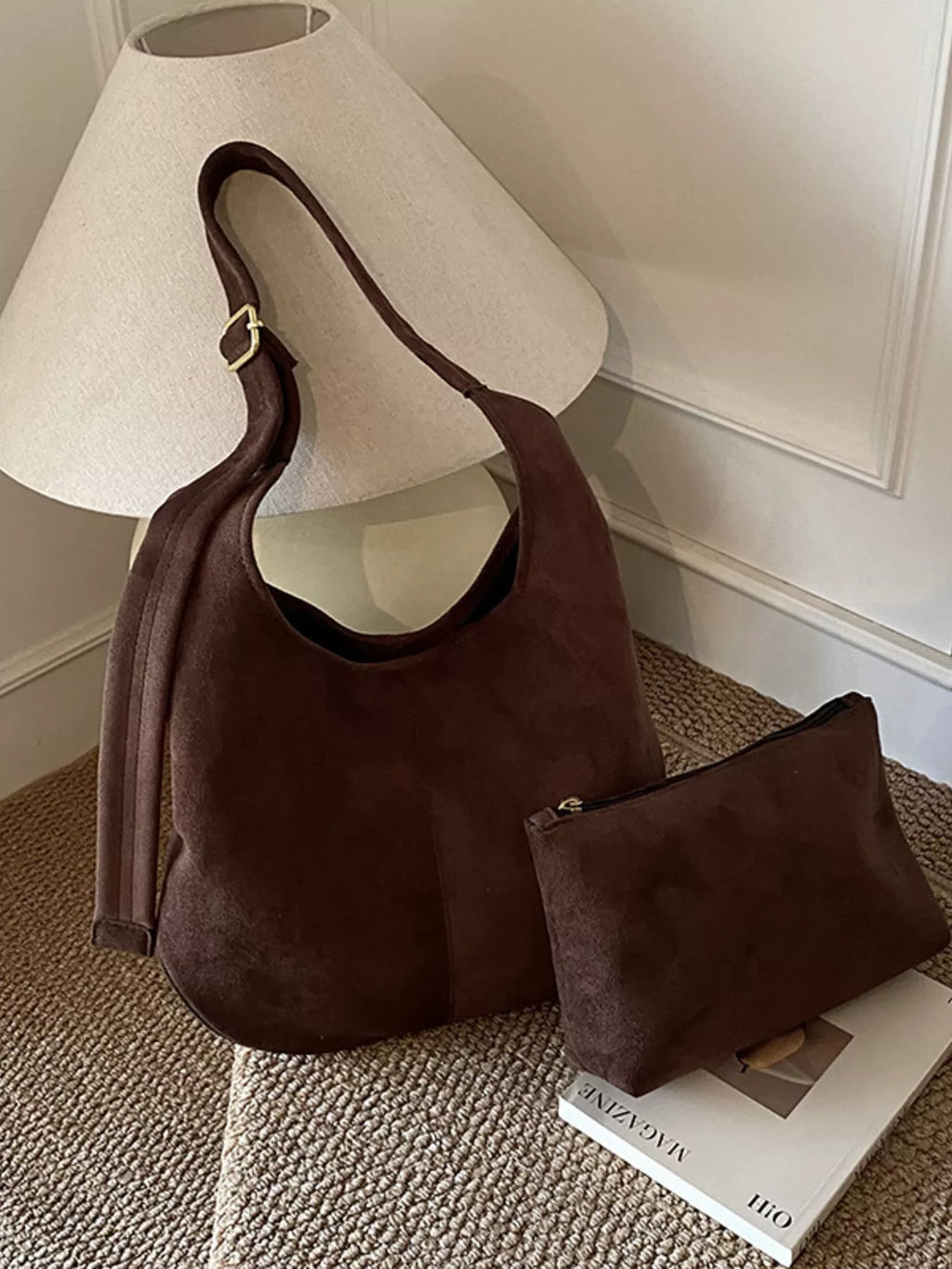 Suede Hobo Shoulder Bag