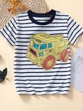 Children's Striped Truck Graphic Crew Neck T-Shirt