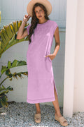 Wisteria Mineral Wash Pocketed T-shirt Long Dress