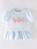 Children's Floral Applique Puff Sleeve Top with Ruffle Hem