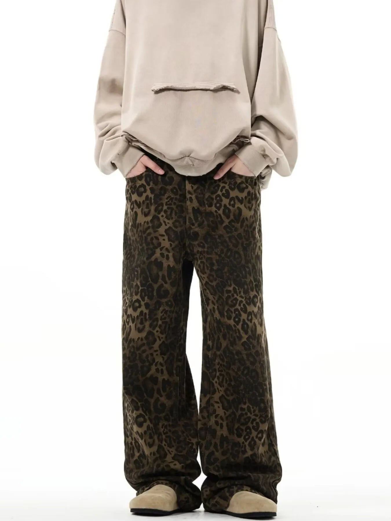 Men's Full Size Leopard Print Wide Leg Jeans Plus Size