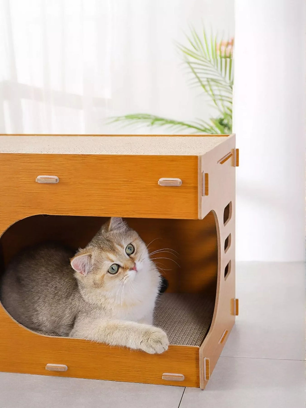 Wooden Corrugated Paper Cat House