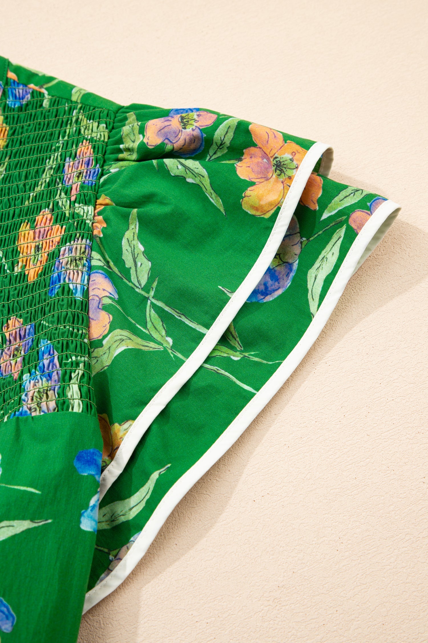 Green Plus Size Ruffled Short Sleeve Floral Top