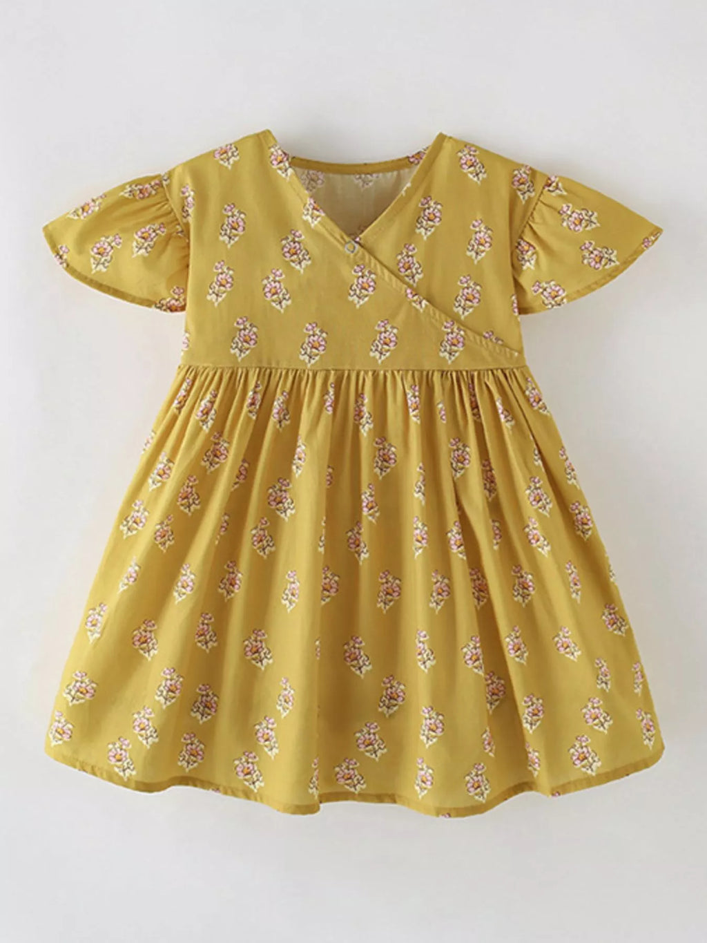 Children's Floral Print Ruffle Sleeve Wrap Dress