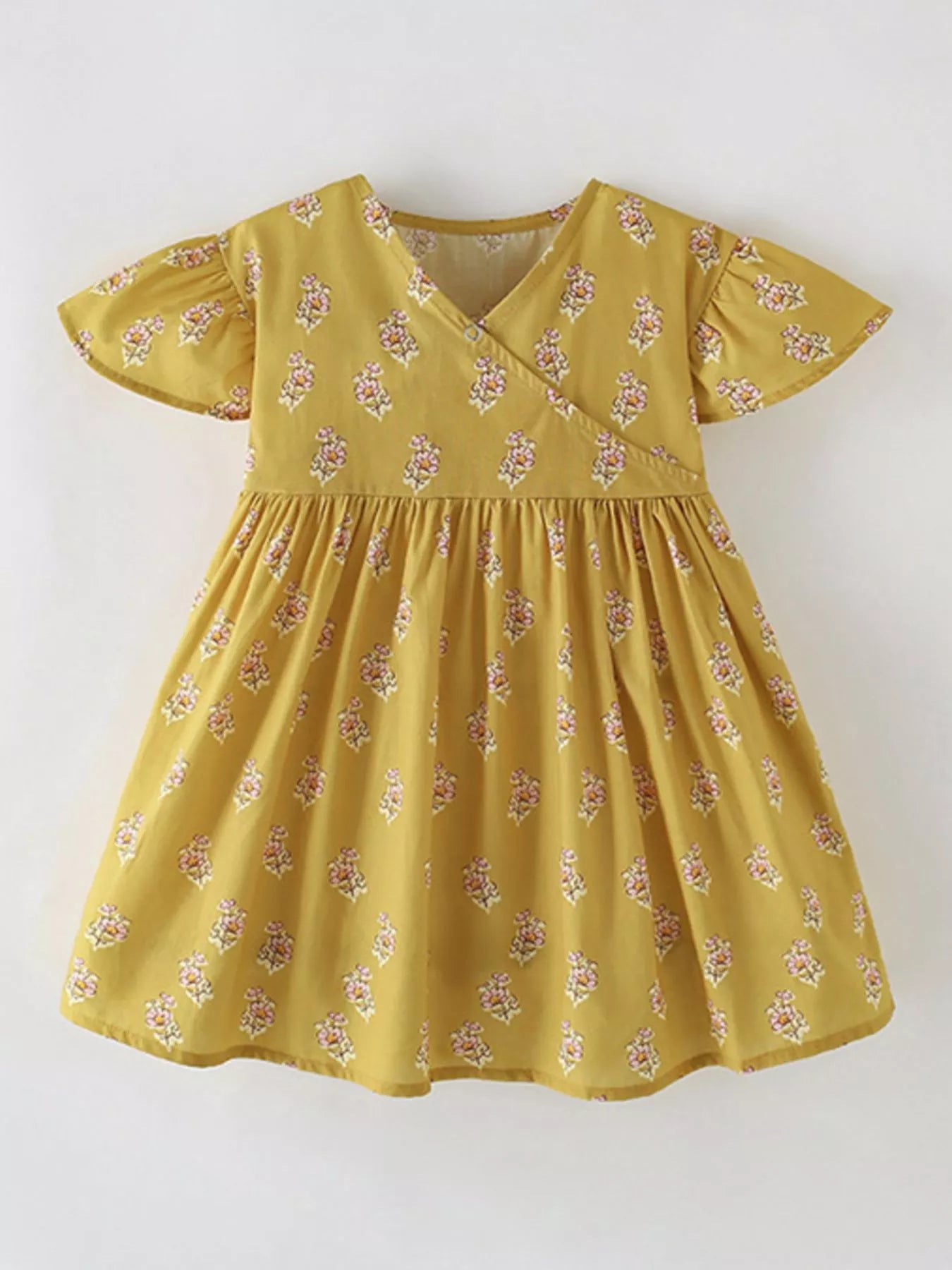 Children's Floral Print Ruffle Sleeve Wrap Dress