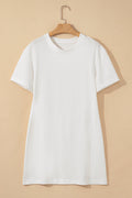 White Drop Shoulder Crew Neck Shift T Shirt Dress