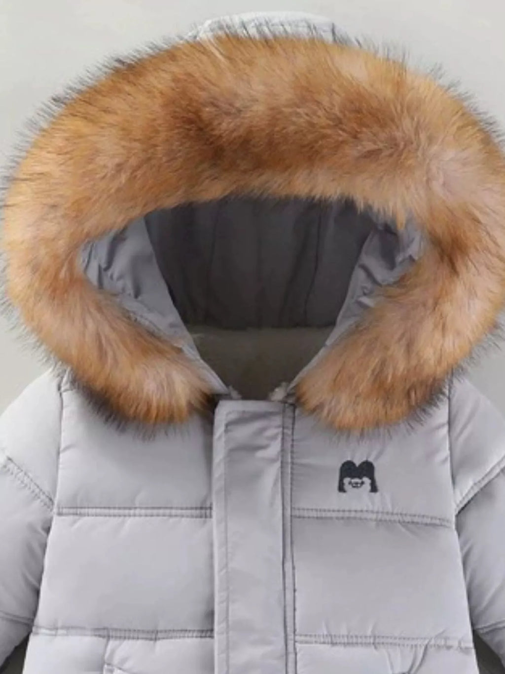 Children's Warm Padded One-Piece Snowsuit with Fur Hood