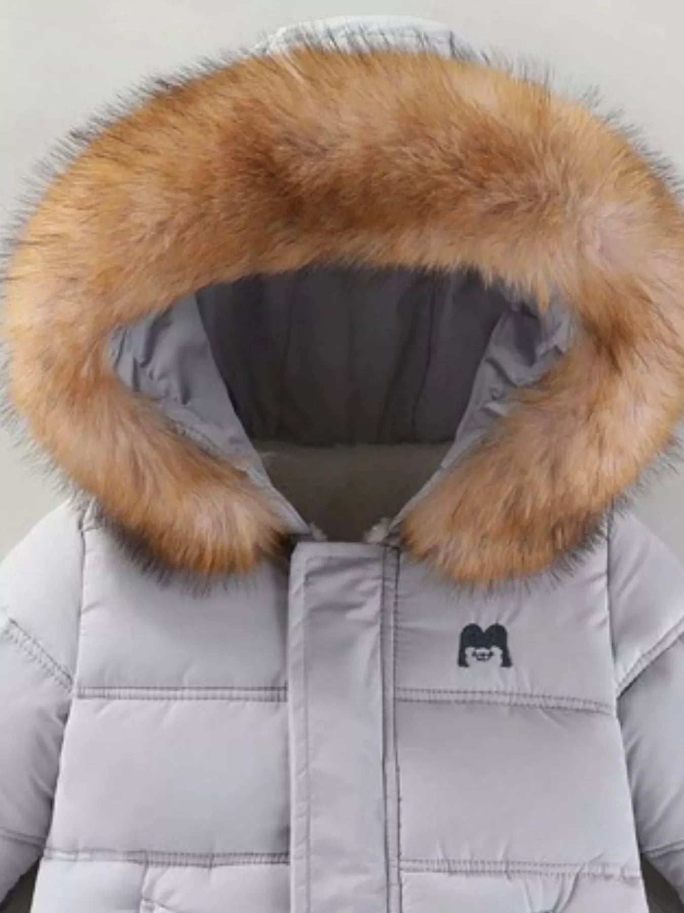 Children's Warm Padded One-Piece Snowsuit with Fur Hood