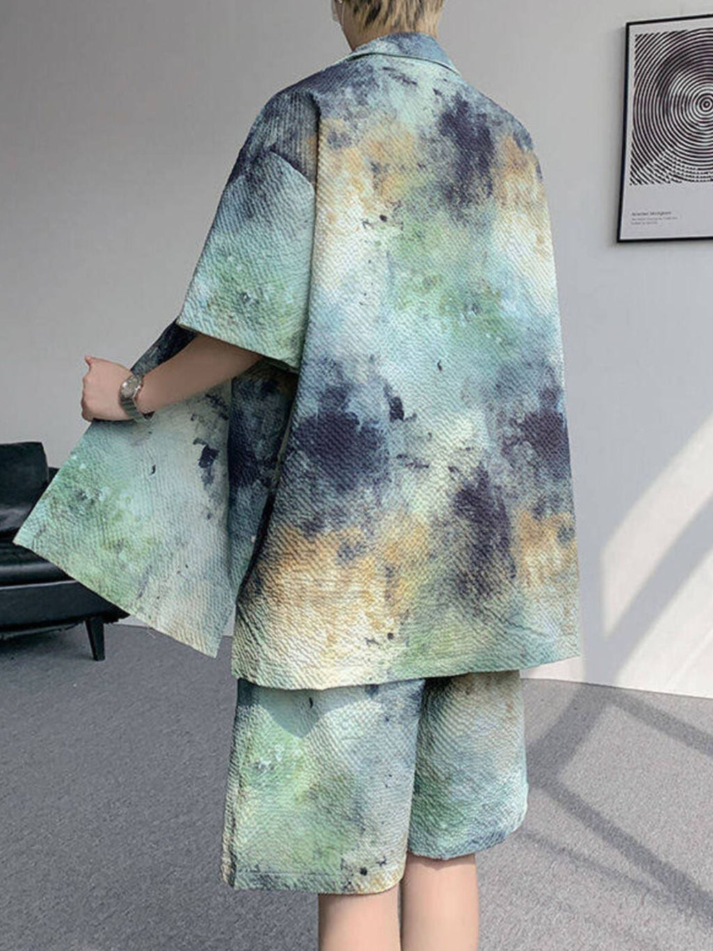 Men's Plus Size Tie-Dye Print Shirt and Shorts Set