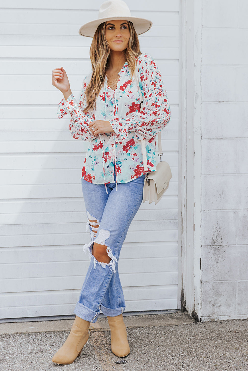 Fiery Red Cakewalk Floral Smocked Blouse