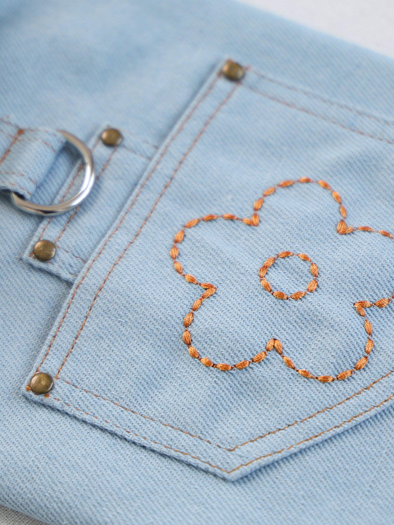 Denim Flower Embroidered Pet Top
