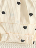 Children's Heart Print Ruffle Trim Bodysuit Dress with Headband