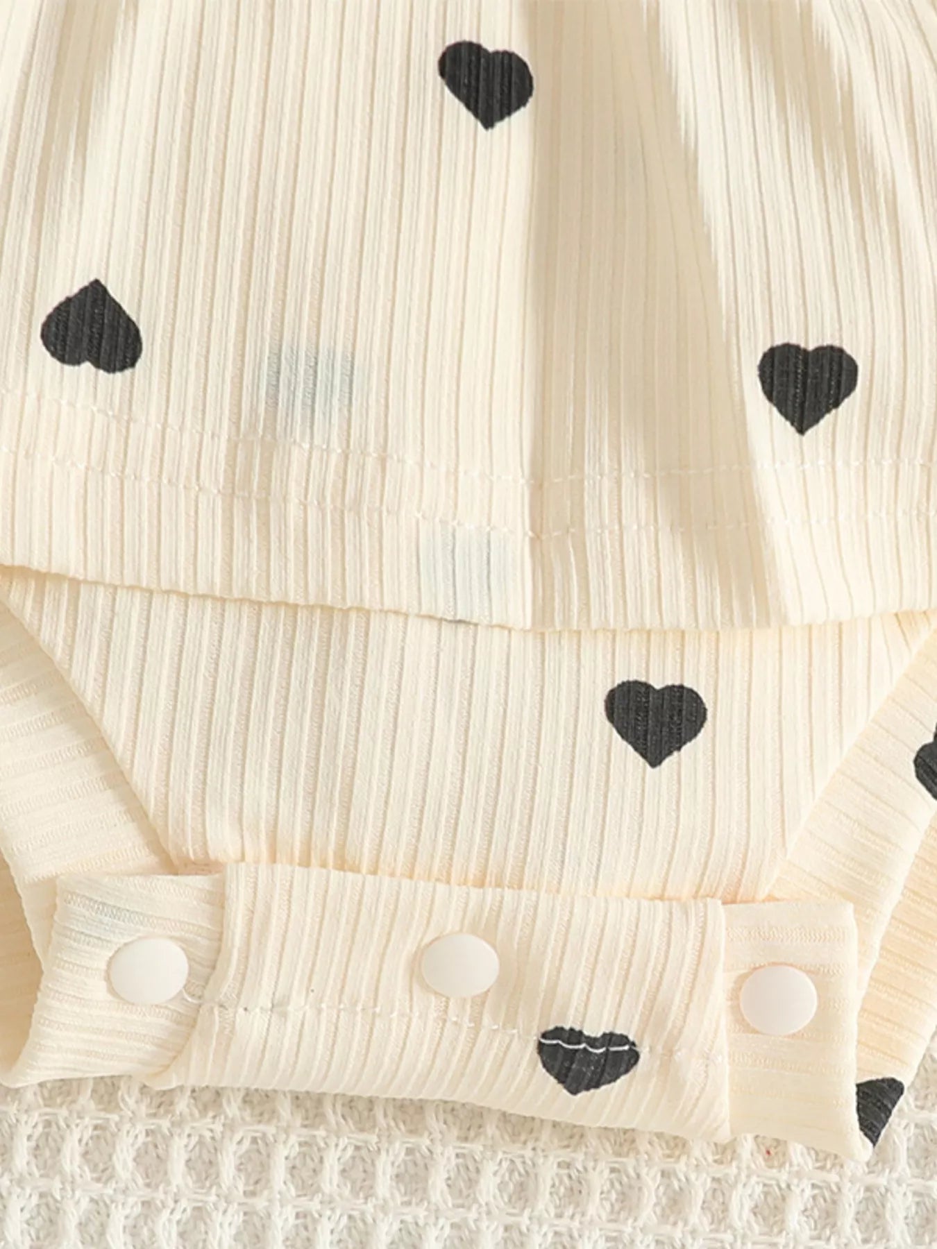 Children's Heart Print Ruffle Trim Bodysuit Dress with Headband