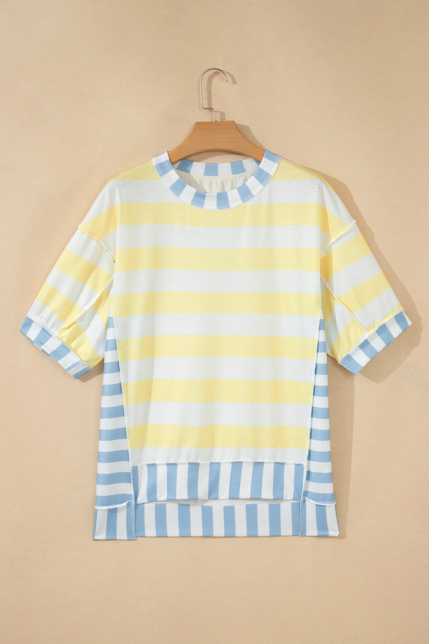 Yellow Stripe Exposed Seam Contrast Patchwork Oversized Top