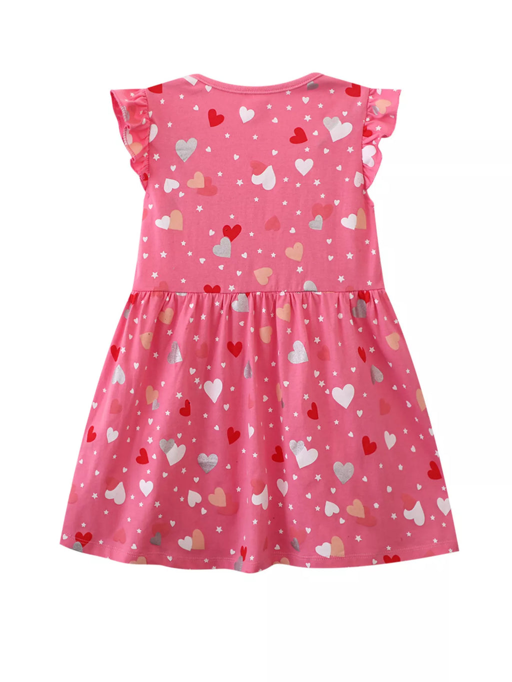 Children's Heart Print Ruffle Sleeve Casual Dress