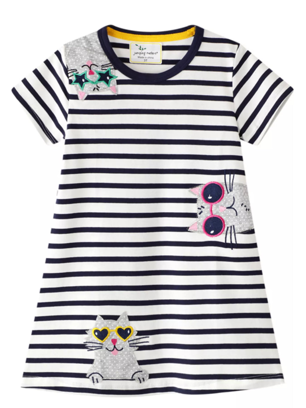Children's Striped Cat Short Sleeve Dress