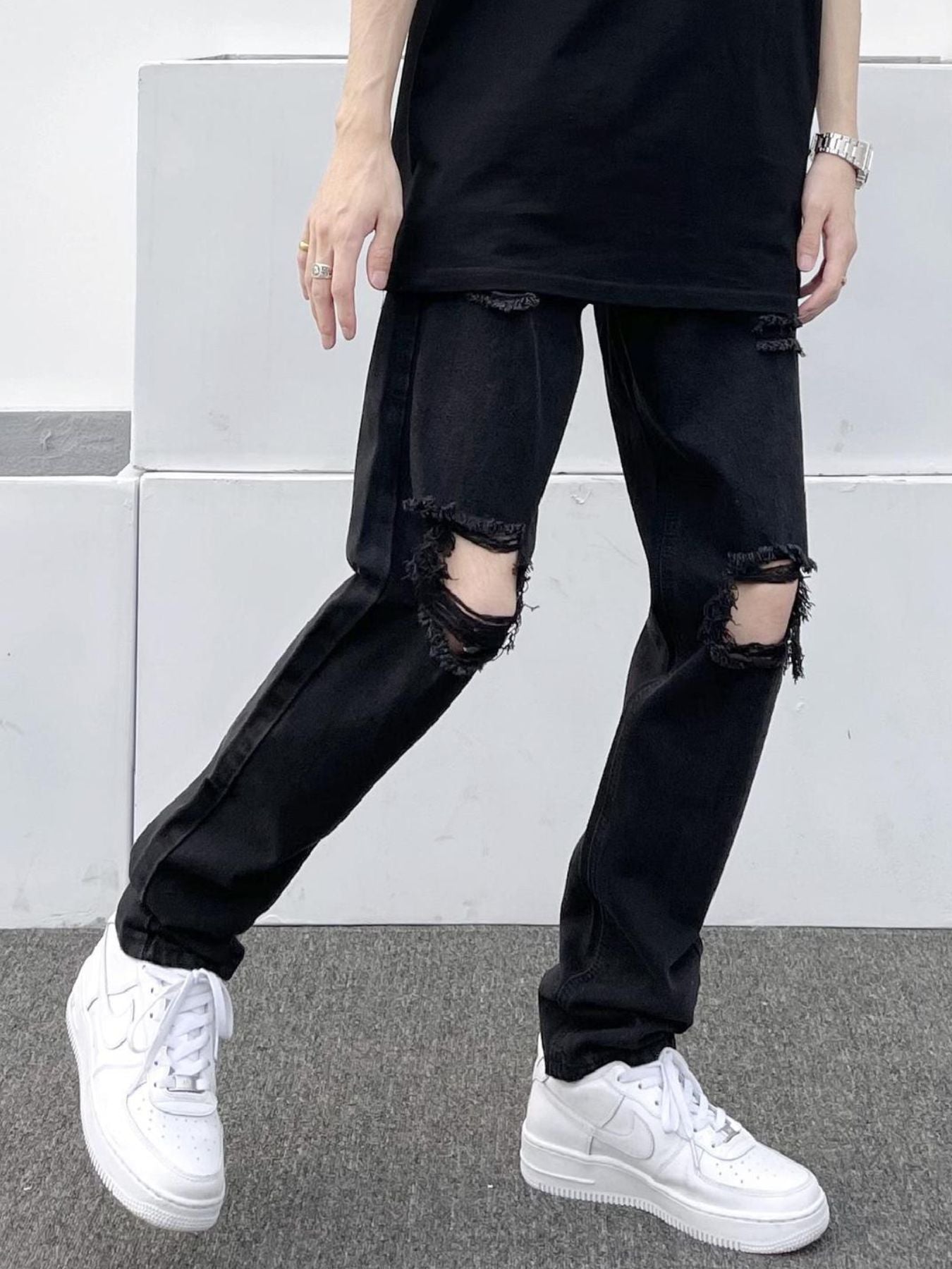 Men's Full Size Distressed Slim Fit Jeans Plus Size