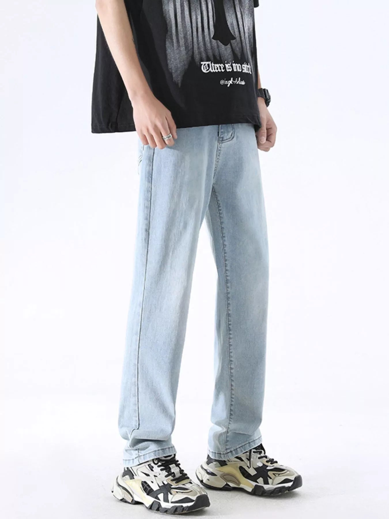 Men's Full Size Wash Wide Leg Jeans Plus Size