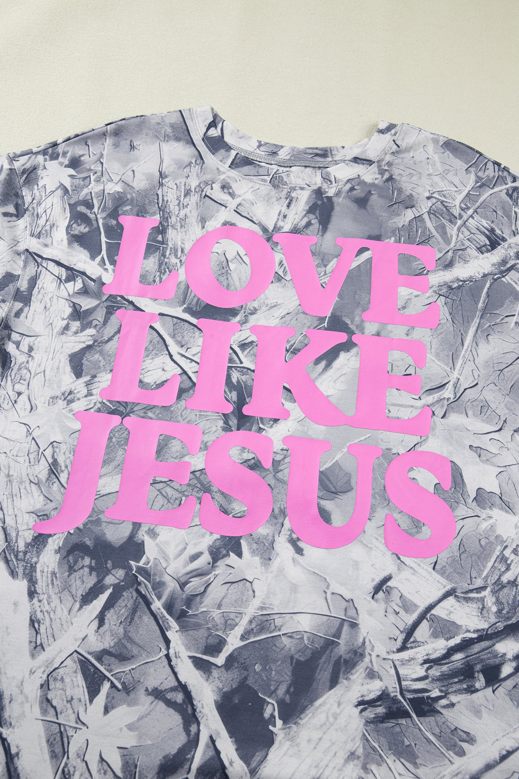 Gray Woodland Camouflage LOVE LIKE JESUS Plus Size T Shirt