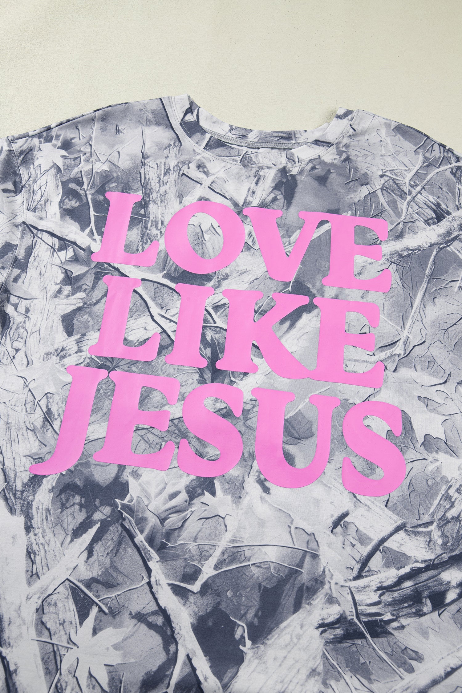 Gray Woodland Camouflage LOVE LIKE JESUS Plus Size T Shirt