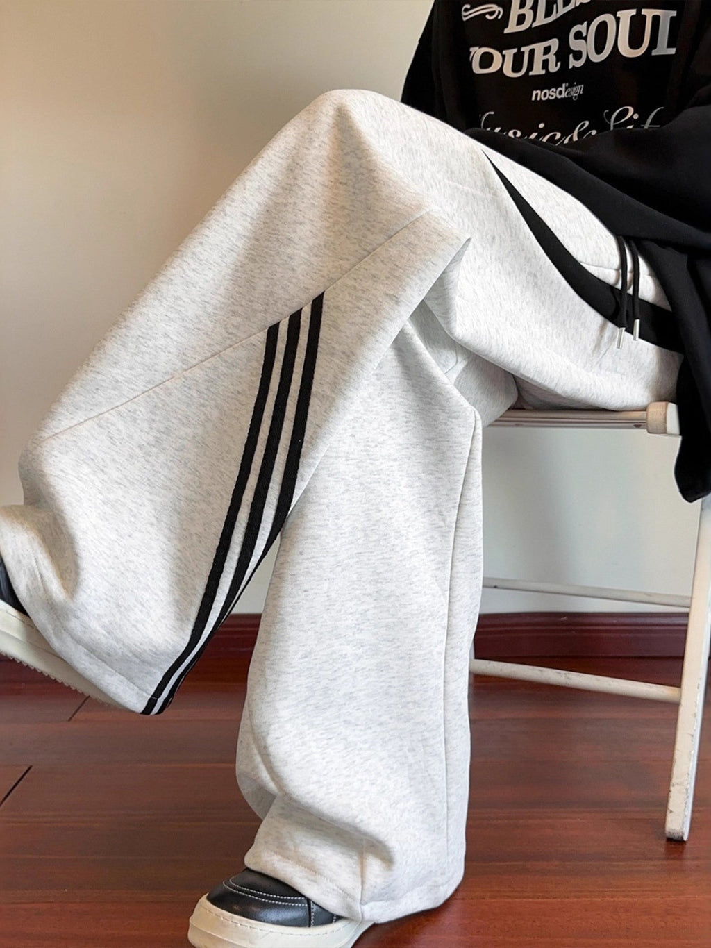 Men's Plus Size Wide Leg Casual Sweatpants with Stripe Detail