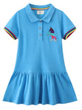 Children's Unicorn Embroidered Ruffled Polo Dress