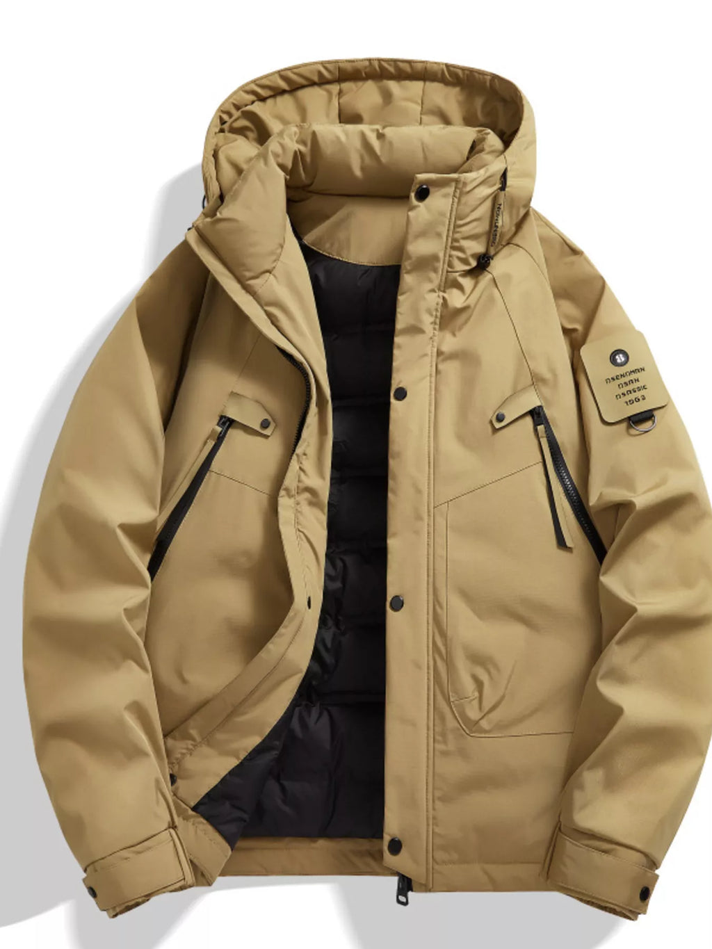 Men's Plus Size Hooded Snap Down Jacket