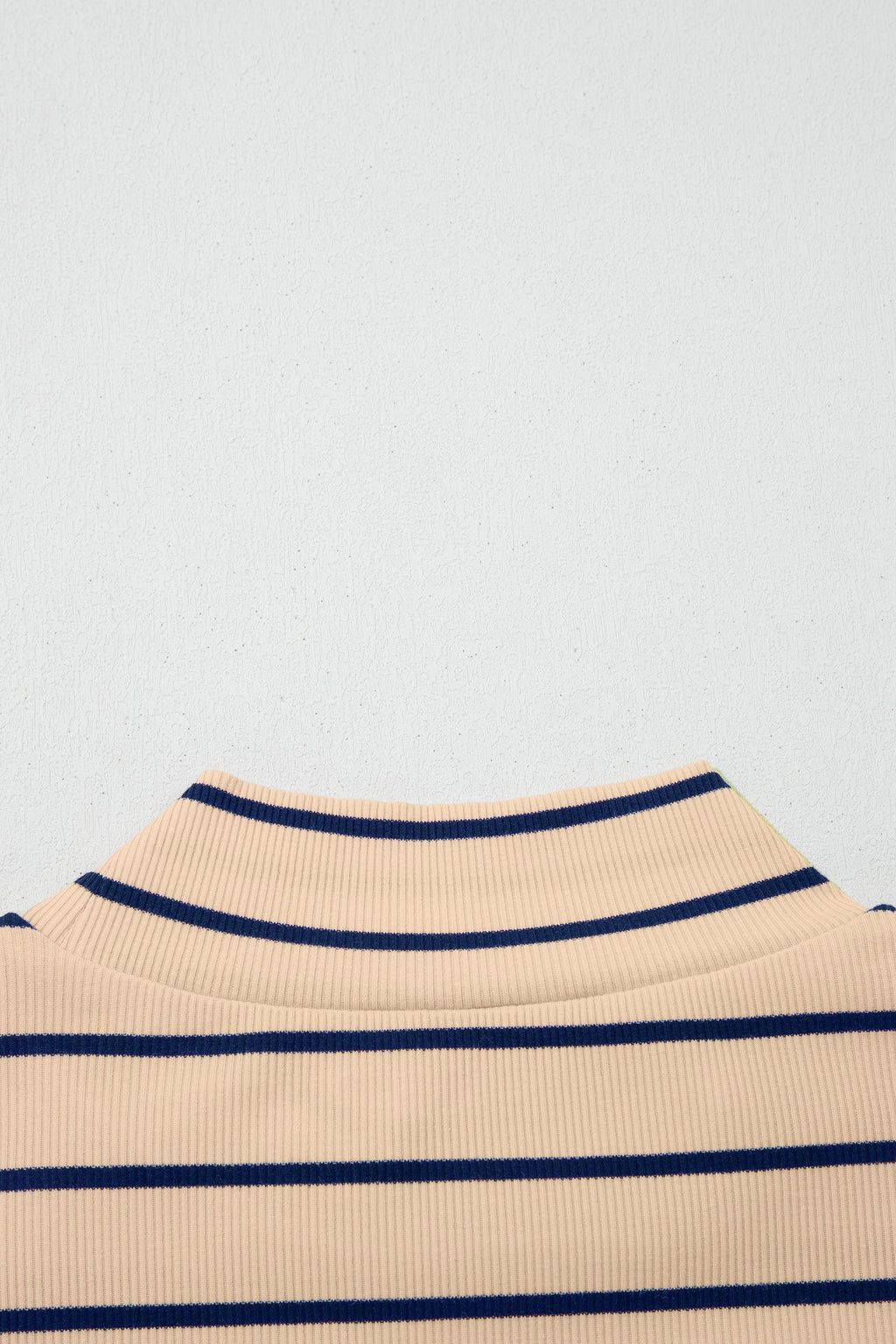 Khaki Stripe Mock Neck Short Sleeve Loose Top