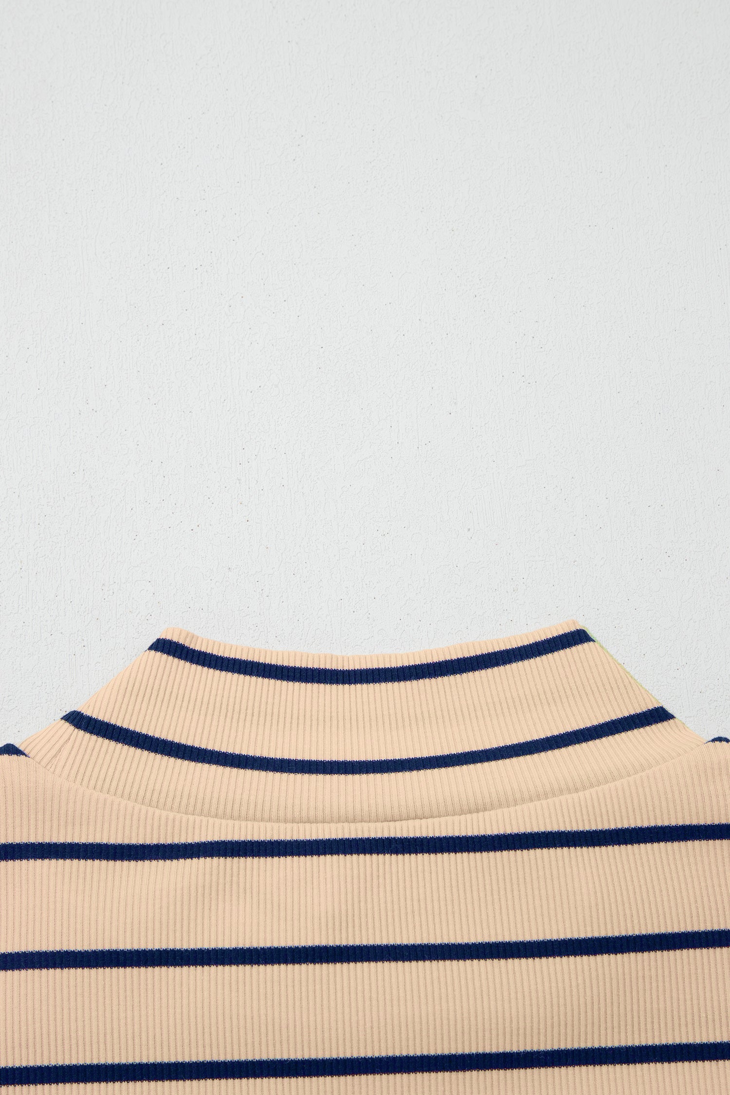 Khaki Stripe Mock Neck Short Sleeve Loose Top