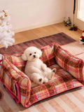 Plaid Pattern Plush Sofa Pet Bed