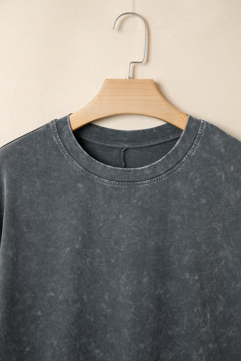 Dark Grey Solid Color Cotton Mineral Washed Oversize Tee