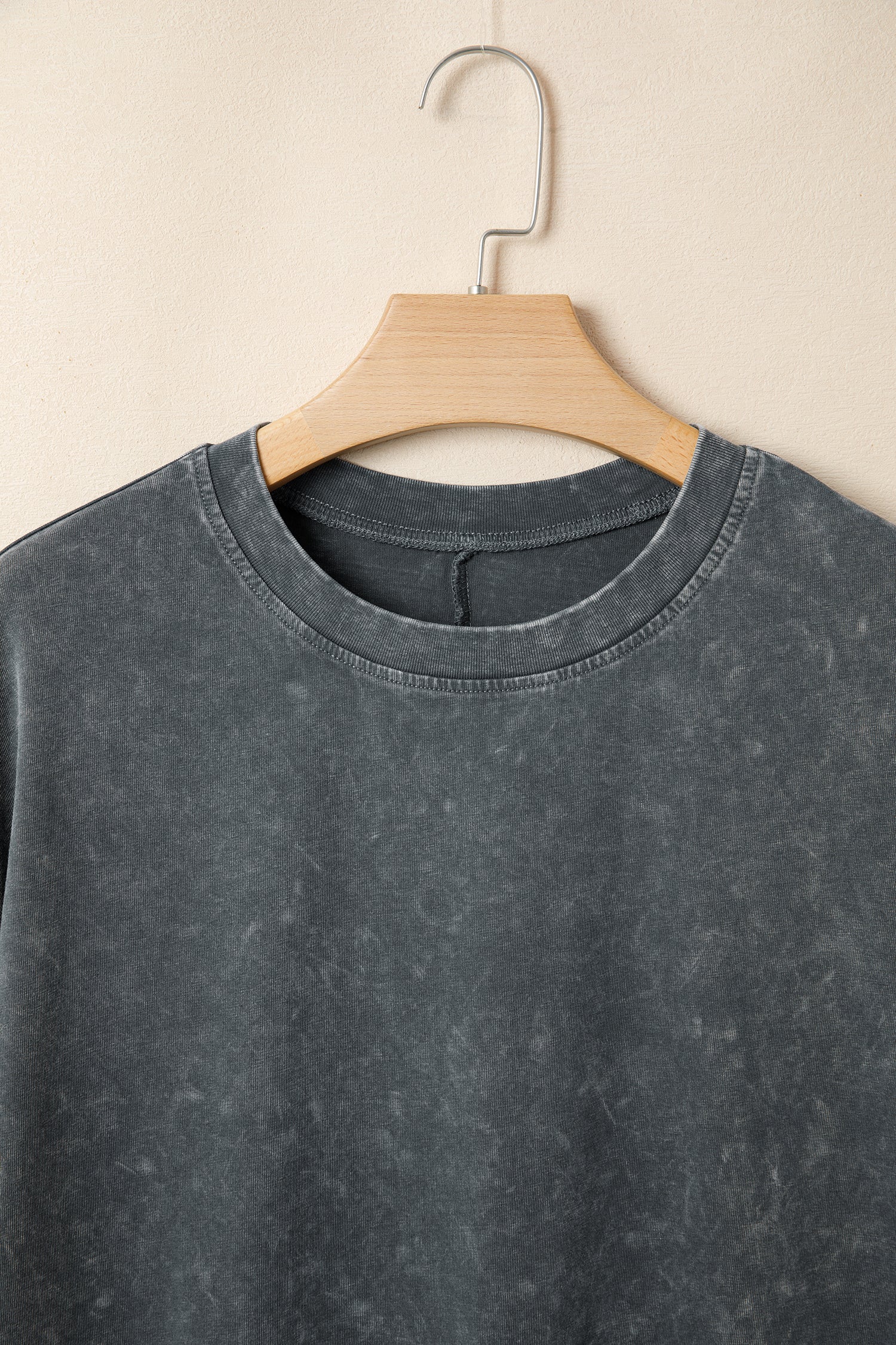 Dark Grey Solid Color Cotton Mineral Washed Oversize Tee